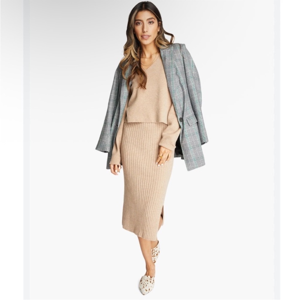 Able Marlowe Ribbed Midi Sweater Skirt Camel Tan Size XS